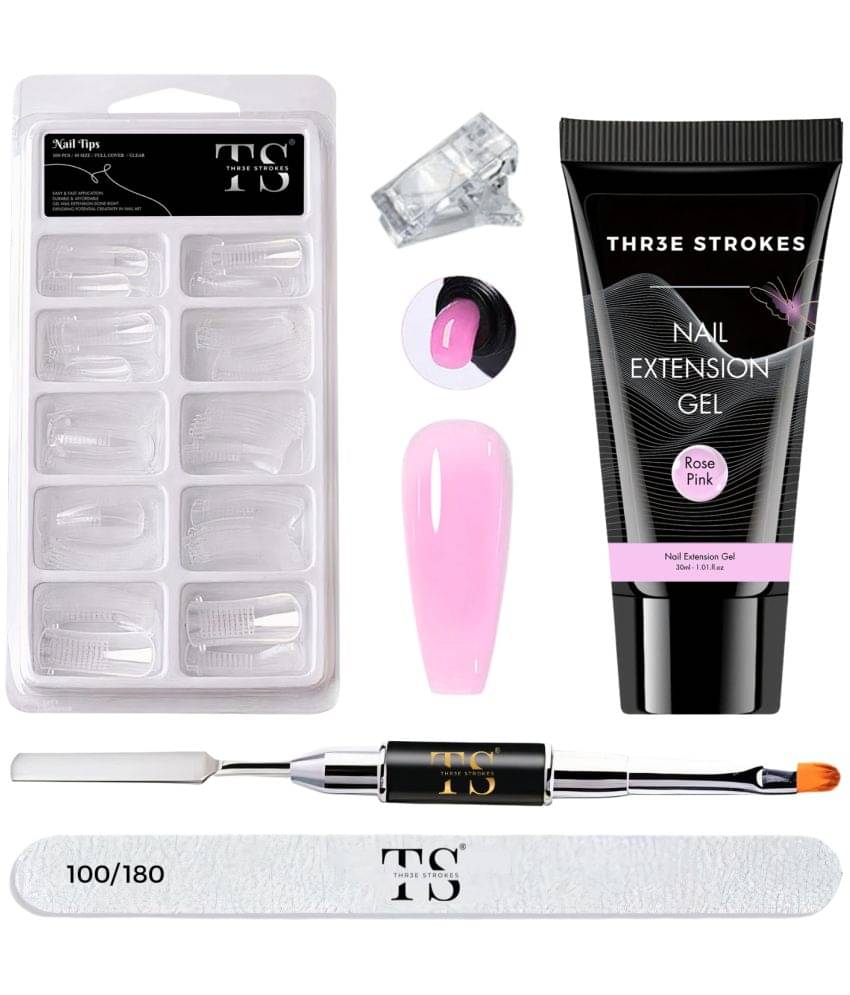 THR3E STROKES Poly Gel Nail Extension Set Nails Art Combo Polygel Nail Extension Kit (Rose Pink) 30 g     			THR3E STROKES Poly Gel Nail Extension Set Nails Art Combo Polygel Nail Extension Kit (Rose Pink) 30 g
