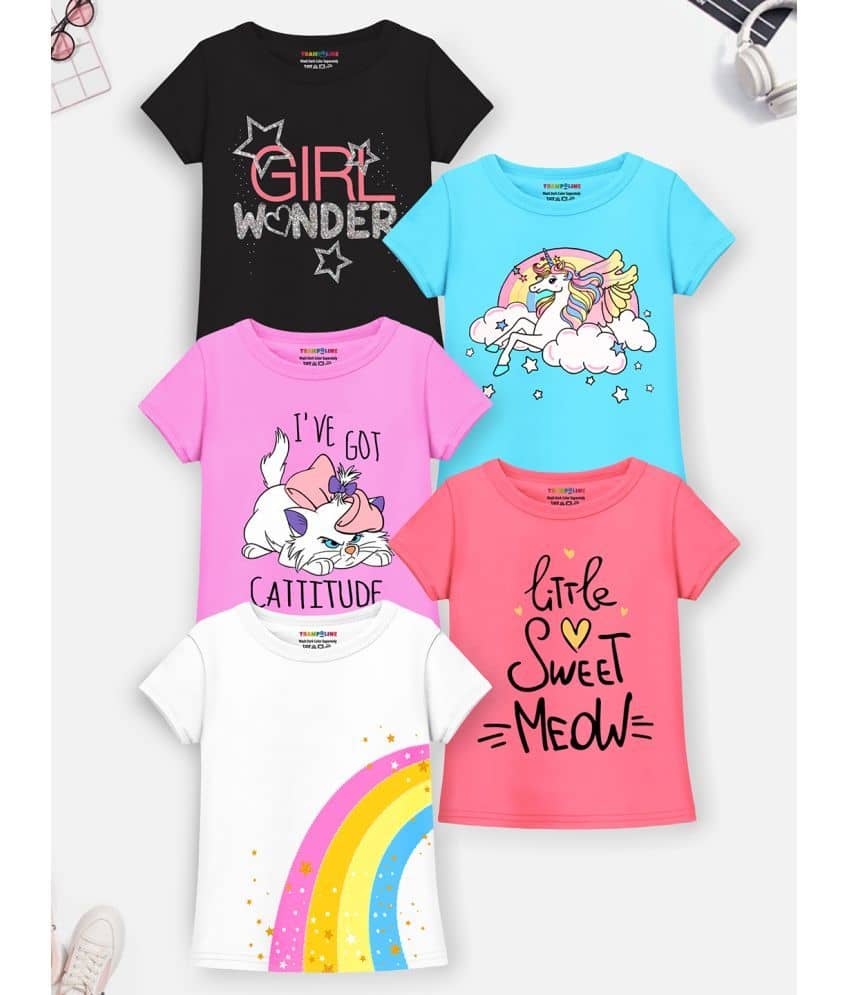 Trampoline Pack of 5 Girls Cotton Blend T-Shirt ( Multicolor )