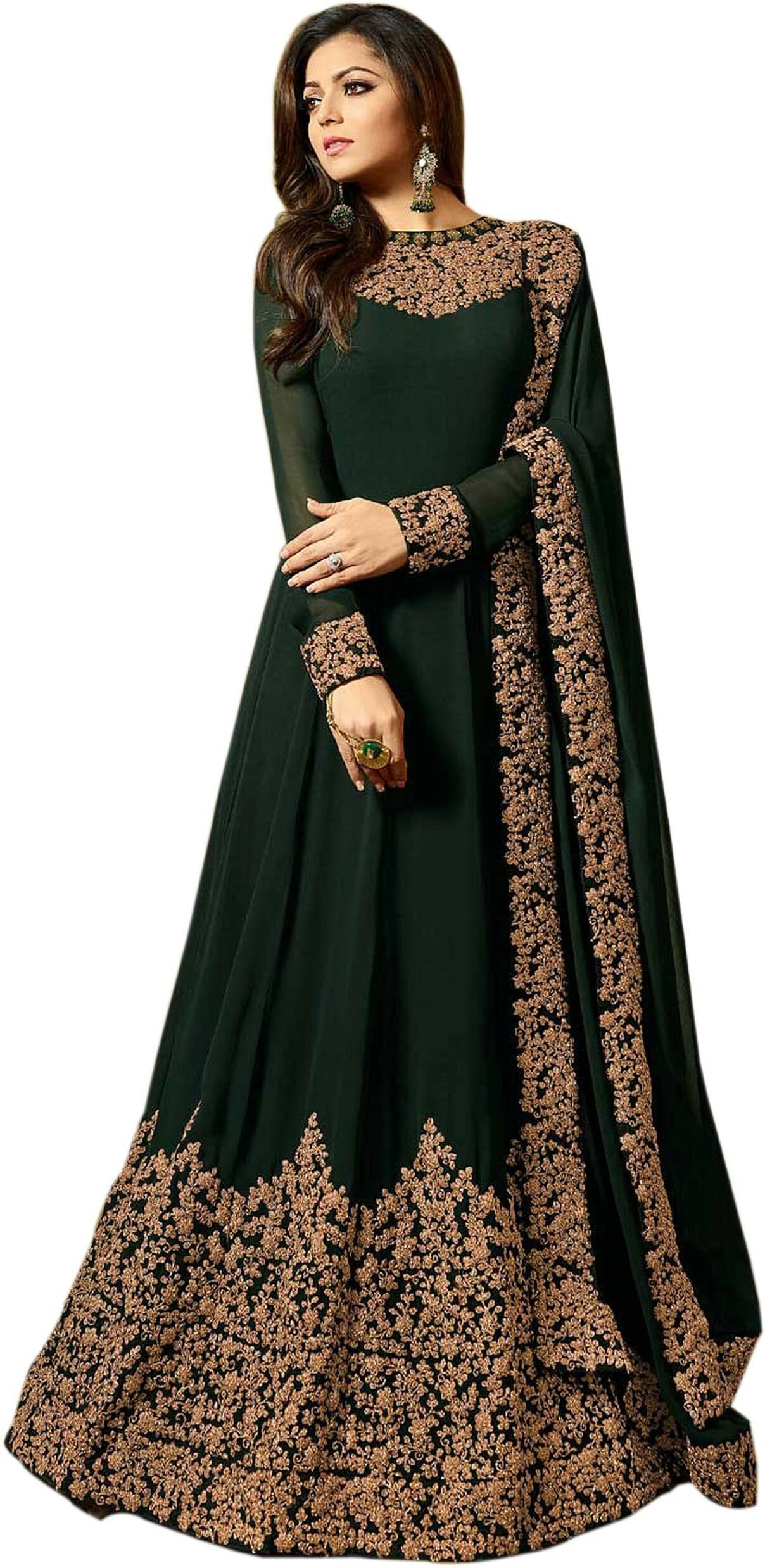 Trijal Fab Green Anarkali Georgette Women's Stitched Ethnic Gown ( Pack of 1 ) Trijal Fab Green Anarkali Georgette Women's Stitched Ethnic Gown ( Pack of 1 )