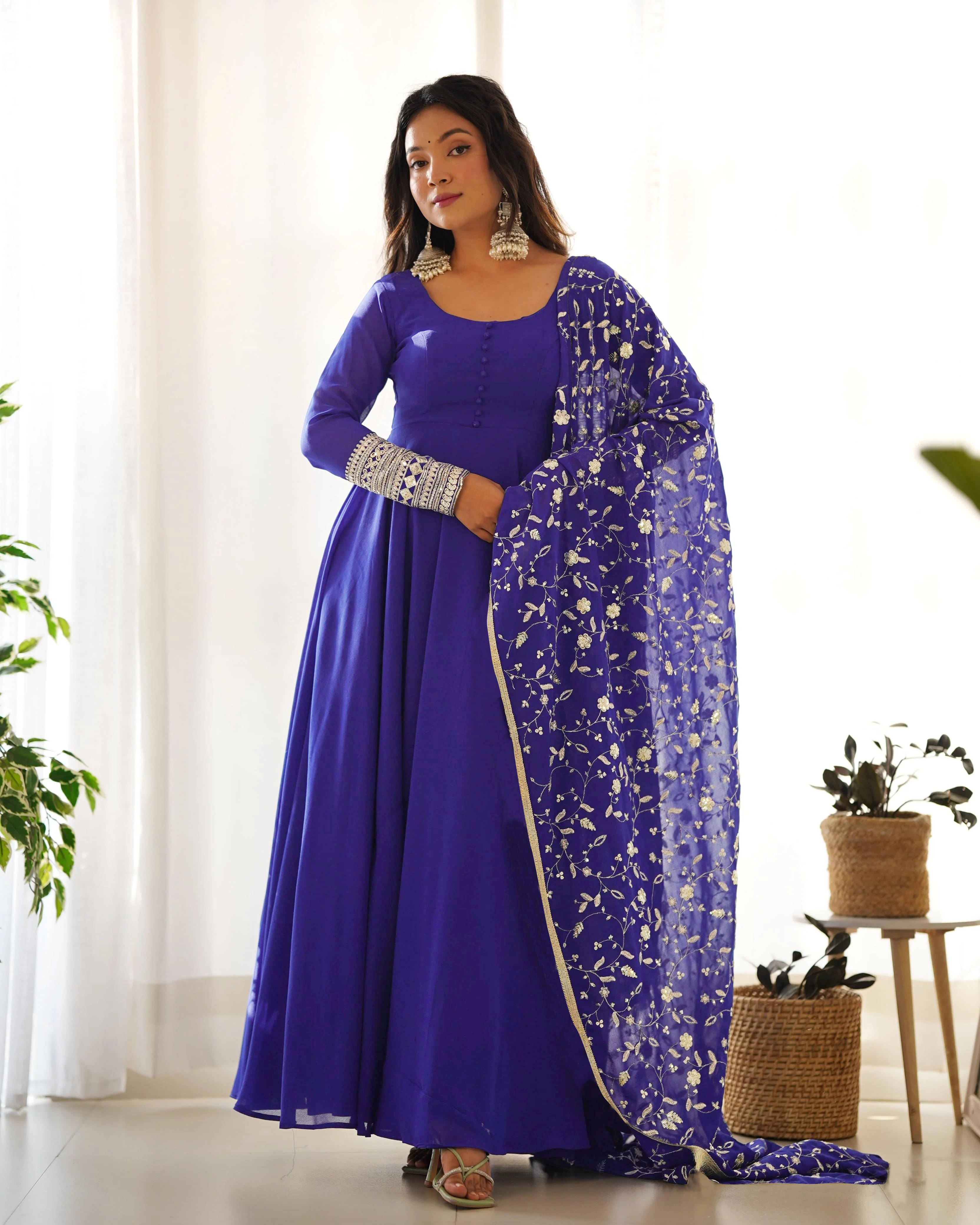     			Trijal Fab Light Blue Anarkali Georgette Women's Stitched Ethnic Gown ( Pack of 1 )