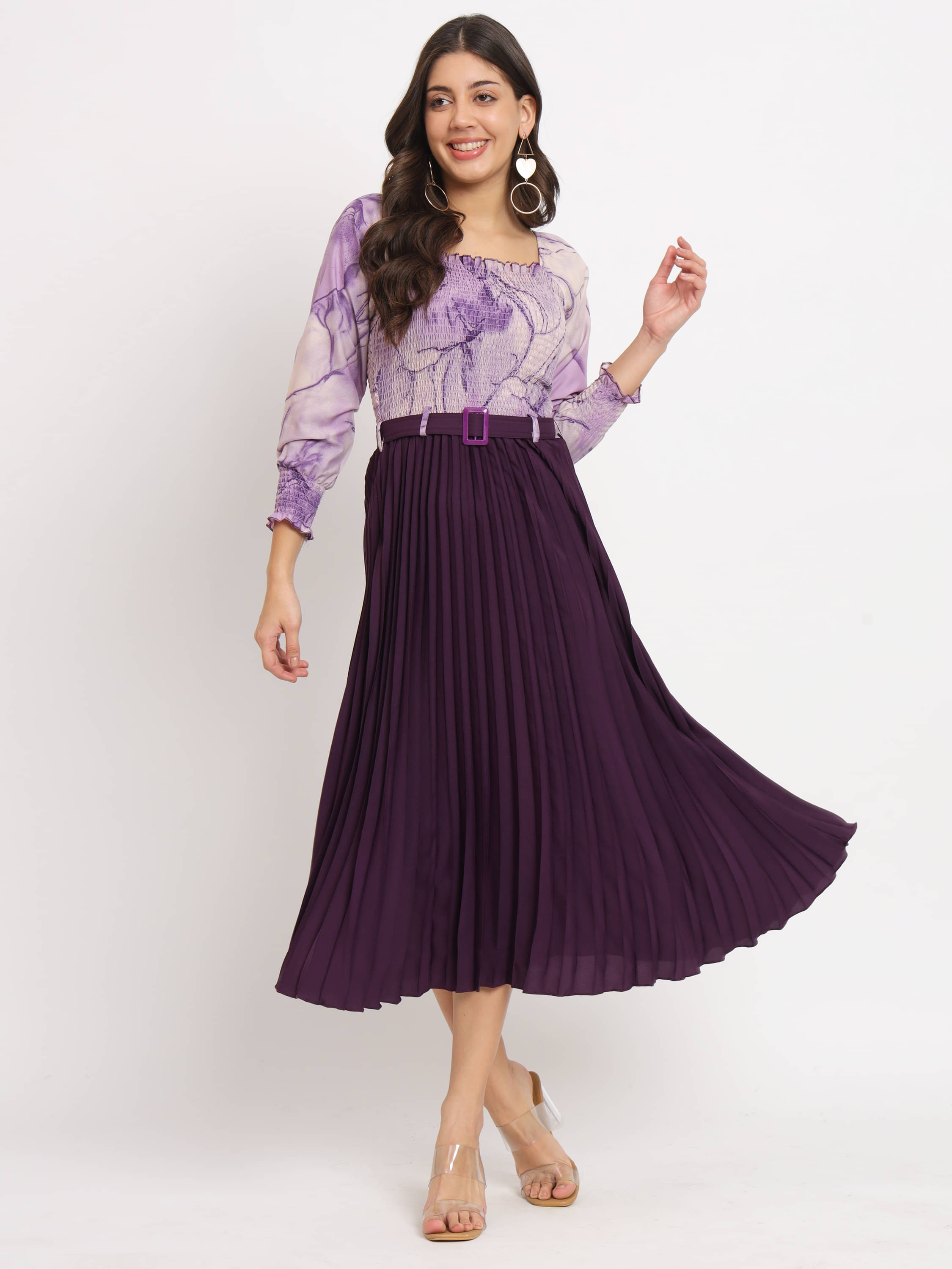 ZWERLON Women Crepe Self Design Fit & Flare Dress ( Purple ) ZWERLON Women Crepe Self Design Fit & Flare Dress ( Purple )