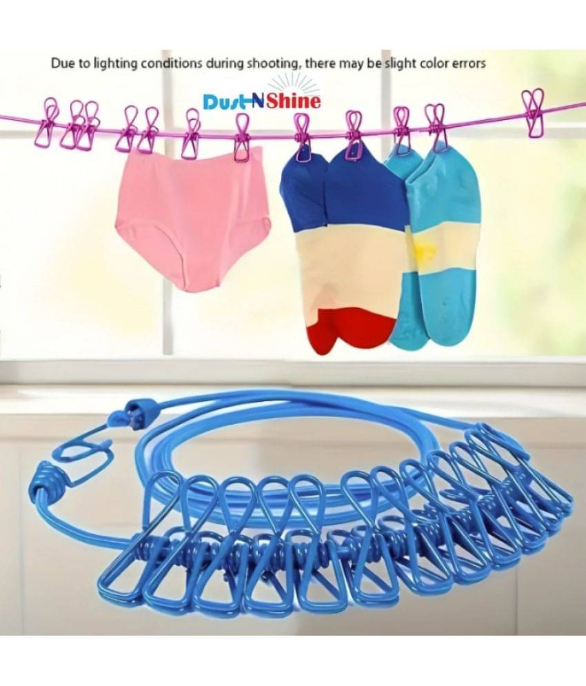 12-Clip Cloth Drying Rope - Clothesline Hooks, Windproof Clothesline, Drilling-Free, Elastic Stretchable Wire Rassi for Home Use (Pack of 1) 12-Clip Cloth Drying Rope - Clothesline Hooks, Windproof Clothesline, Drilling-Free, Elastic Stretchable Wire Rassi for Home Use (Pack of 1)