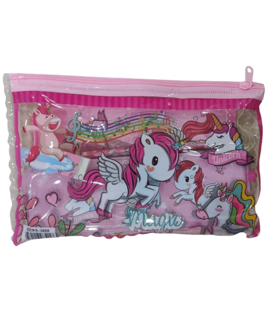 2718 PINK-YESKART 6 IN 1 PINK MAGIC THEME STATIONERY SET( 1 PENCIL ,1 SCALE ,METAL PENCIL BOX, 1 SHARPNER.1 NOTE BOOK)