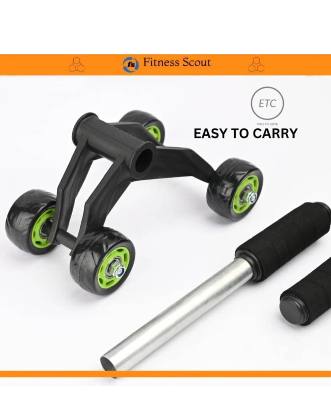     			4 Wheels Power Wheel Triple Abdominal Roller Abs Workout Fitness Machine Gym Ab Exerciser