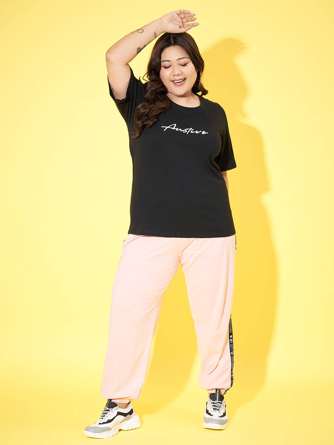     			AUSTIVO Women Printed Top With Joggers Co-Ord Set ( Black )