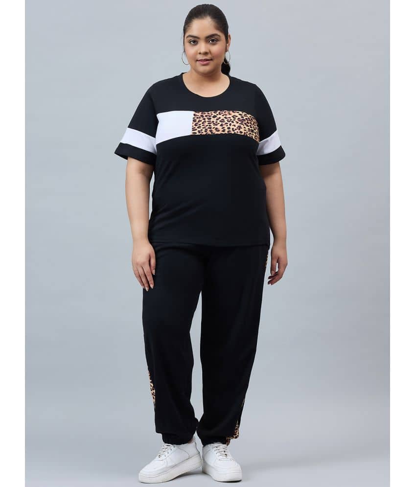 AUSTIVO Women Printed Top With Joggers Co-Ord Set ( Black )