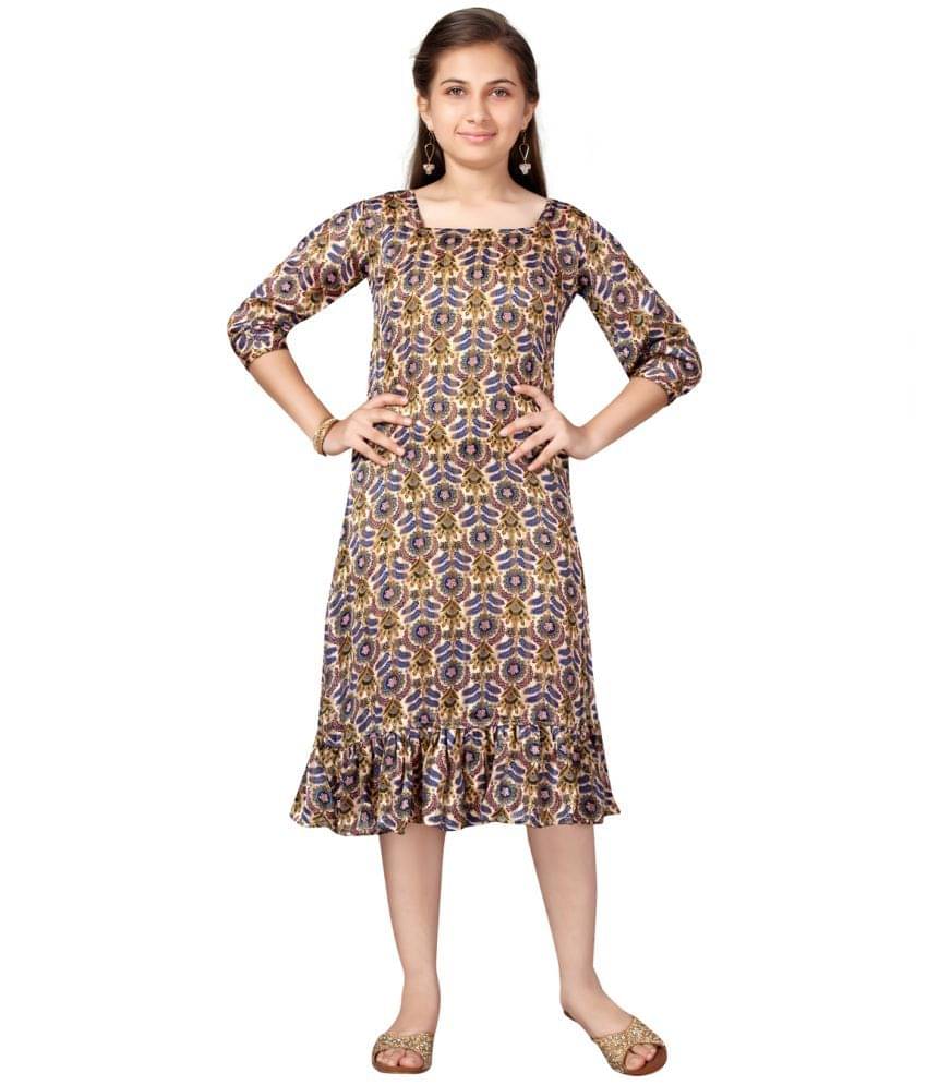 Aarika Cotton Blend A-line Dress For Girls ( Pack of 1 , Beige ) Aarika Cotton Blend A-line Dress For Girls ( Pack of 1 , Beige )