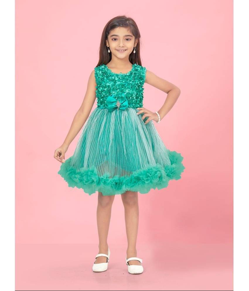 Aarika Net Fit And Flare Dress For Girls ( Pack of 1 , Green ) Aarika Net Fit And Flare Dress For Girls ( Pack of 1 , Green )