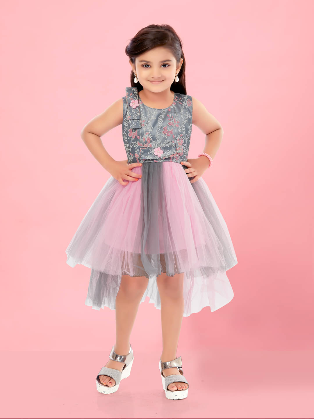 Aarika Net Asymmetric Dress For Girls ( Pack of 1 , Pink ) Aarika Net Asymmetric Dress For Girls ( Pack of 1 , Pink )