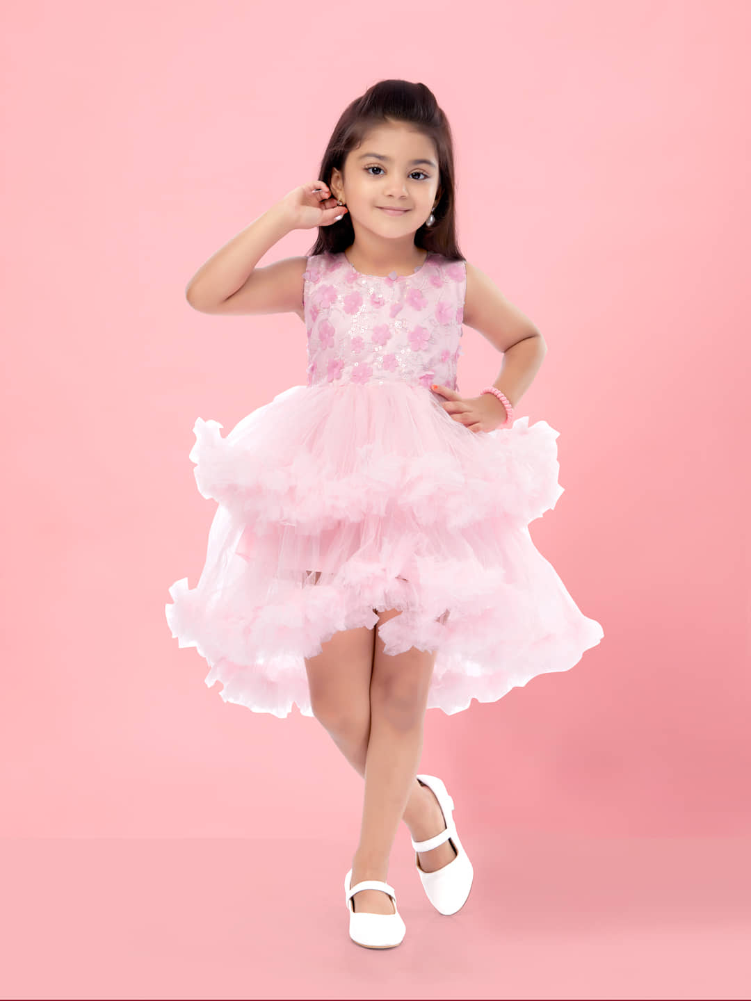 Aarika Polyester Frock For Girls ( Pack of 1 , Pink )