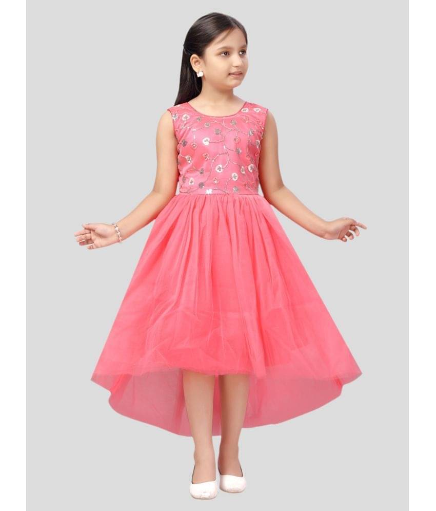     			Aarika Net Asymmetric Dress For Girls ( Pack of 1 , Red )