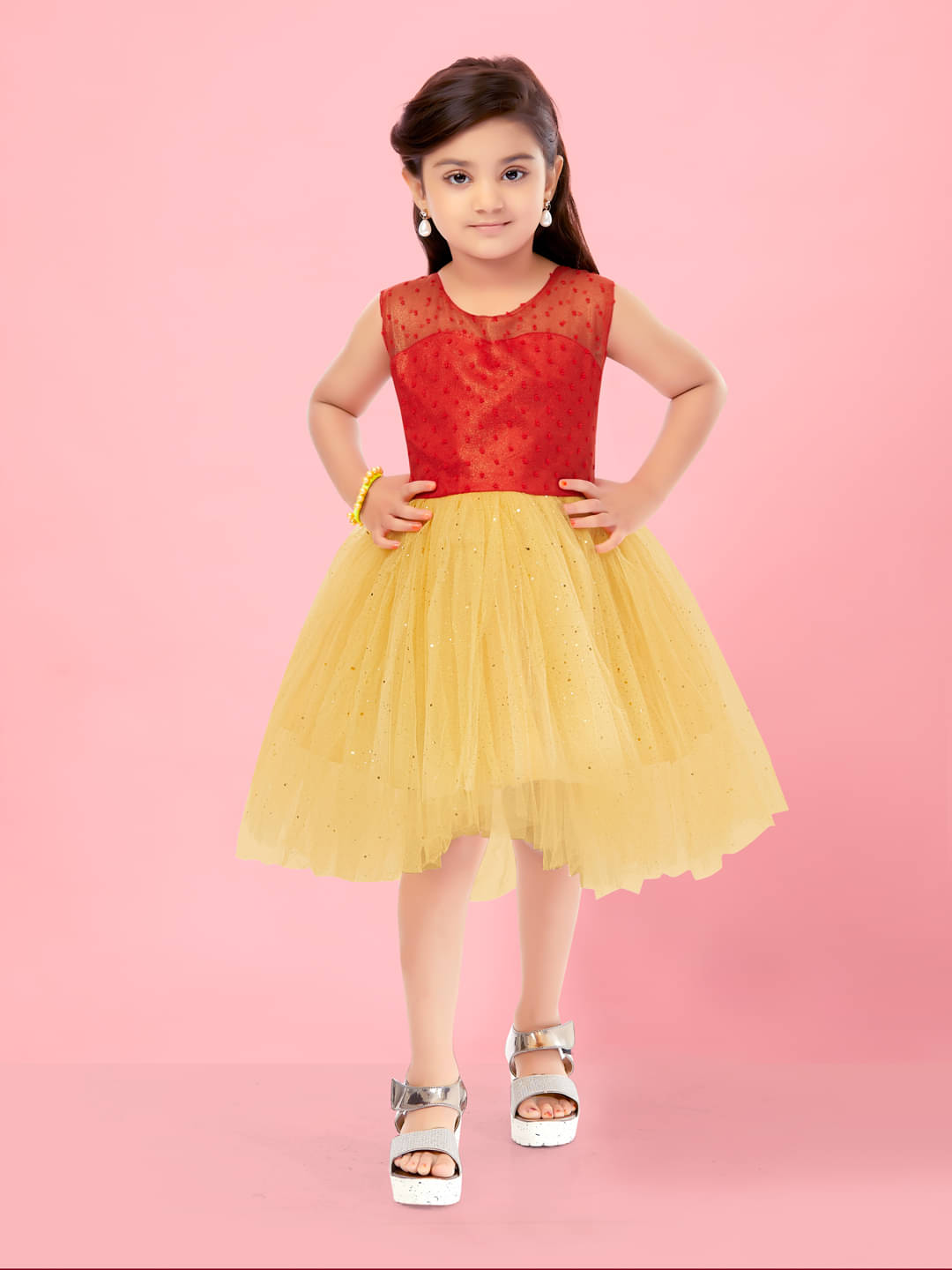 Aarika Net Asymmetric Dress For Girls ( Pack of 1 , Red ) Aarika Net Asymmetric Dress For Girls ( Pack of 1 , Red )