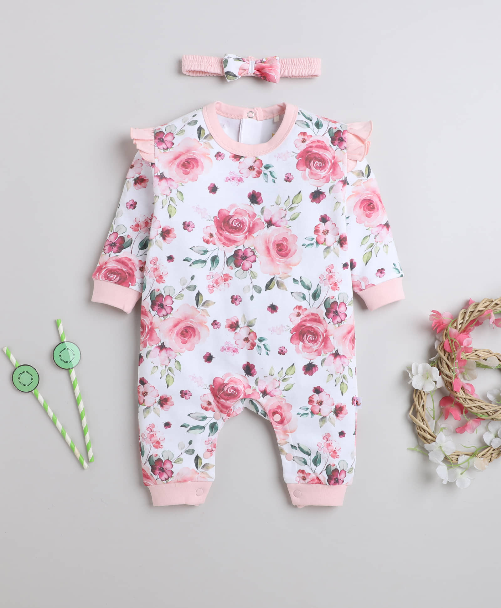 BUMZEE Pink Cotton Rompers For Baby Girl ( Pack of 1 )