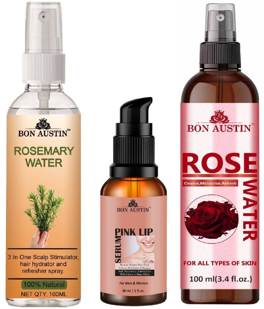 Bon Austin Natural Rosemary Water | Hair Spray For Regrowth (100ml), Pink Lip Serum 30ML & Natural Rose Water 100ml - Set of 3 Items Bon Austin Natural Rosemary Water | Hair Spray For Regrowth (100ml), Pink Lip Serum 30ML & Natural Rose Water 100ml - Set of 3 Items