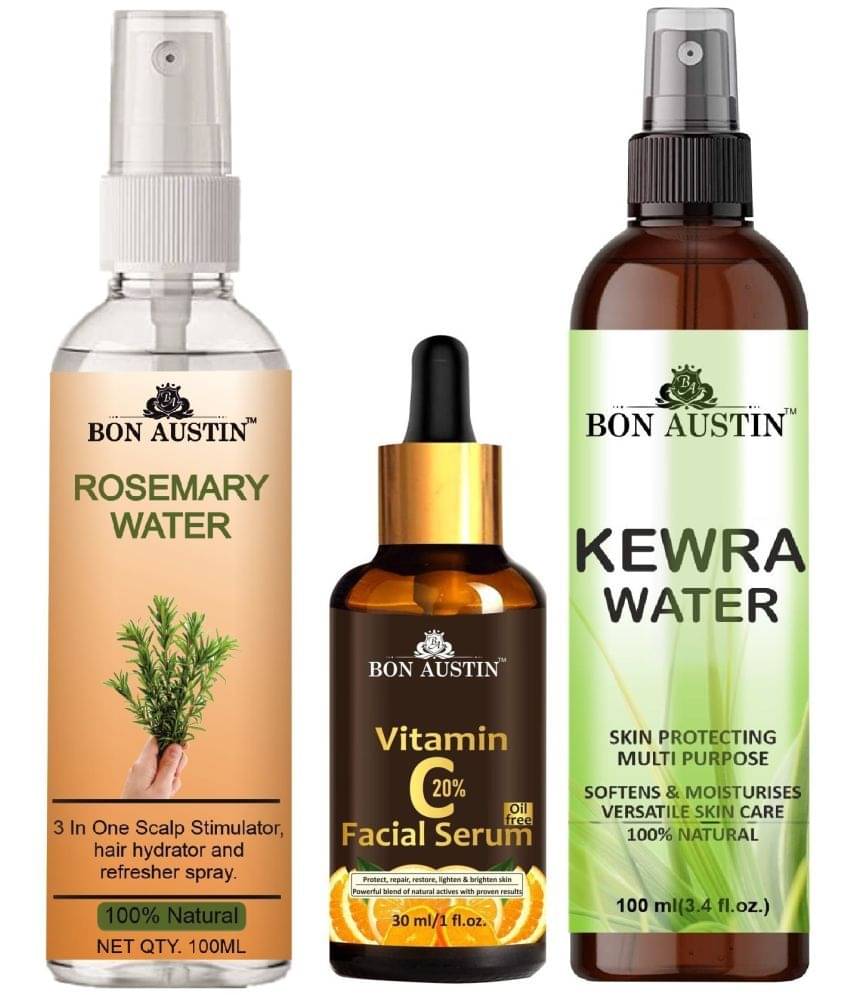     			Bon Austin Natural Rosemary Water | Hair Spray For Regrowth (100ml), Vitamin C20% Face Serum (30ML) & Natural Kewra Water 100ml - Set of 3 Items
