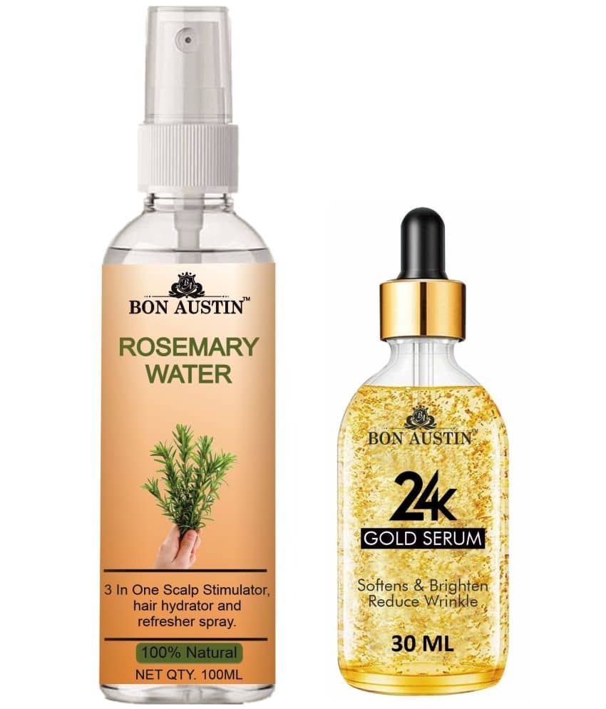Bon Austin Natural Rosemary Water | Hair Spray For Regrowth | Hair Growth Expert (100ml) & 24K Gold Serum 30ML - Set of 2 Items