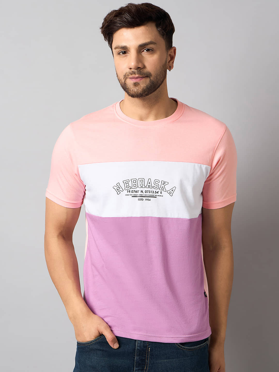Club York Pack of 1 Cotton Blend Regular Fit Men's T-Shirt ( Peach )
