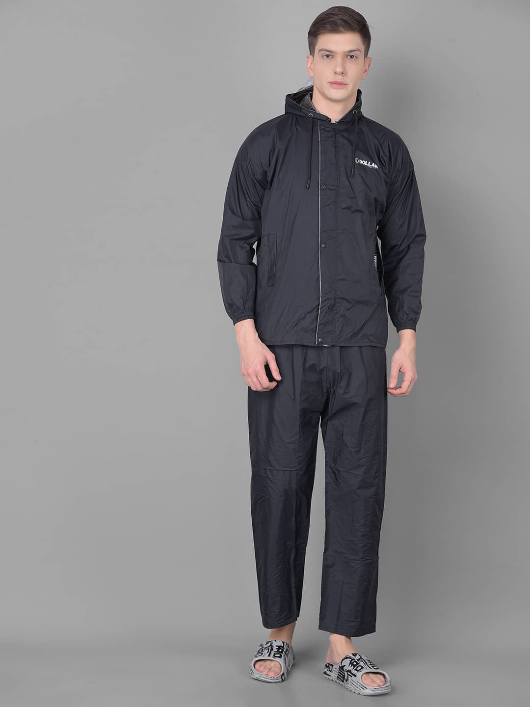 Dollar Men Waterproof Reversible Raincoat Set Hood Pocket Jacket Pant Suit