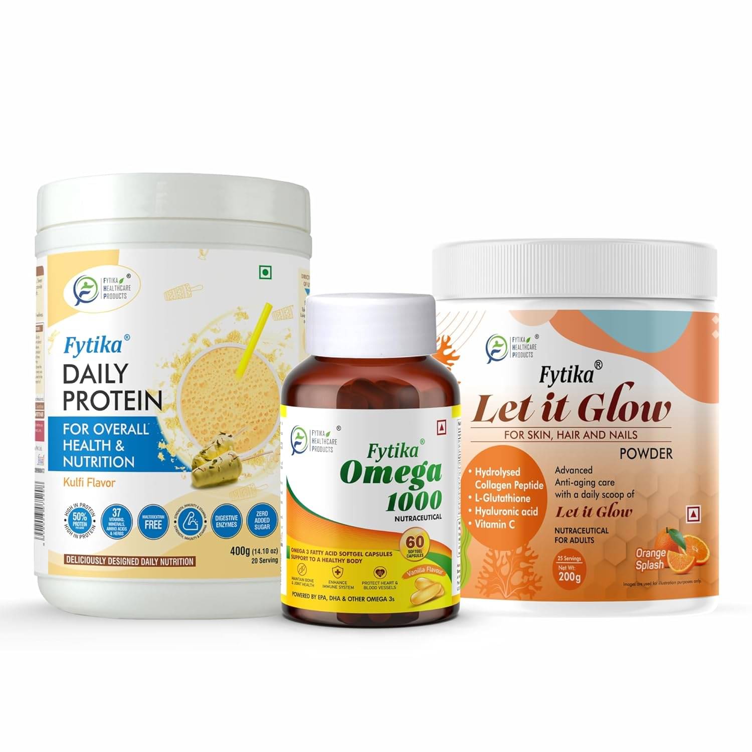     			FYTIKA Protein& Omega1000&Let it Glow 3 gm Pack of 3