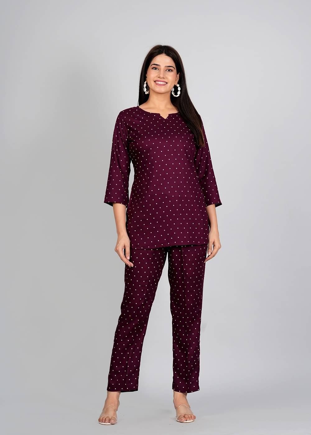 Gobya Maroon Rayon Women's Nightwear Nightsuit Sets ( Pack of 1 ) Gobya Maroon Rayon Women's Nightwear Nightsuit Sets ( Pack of 1 )
