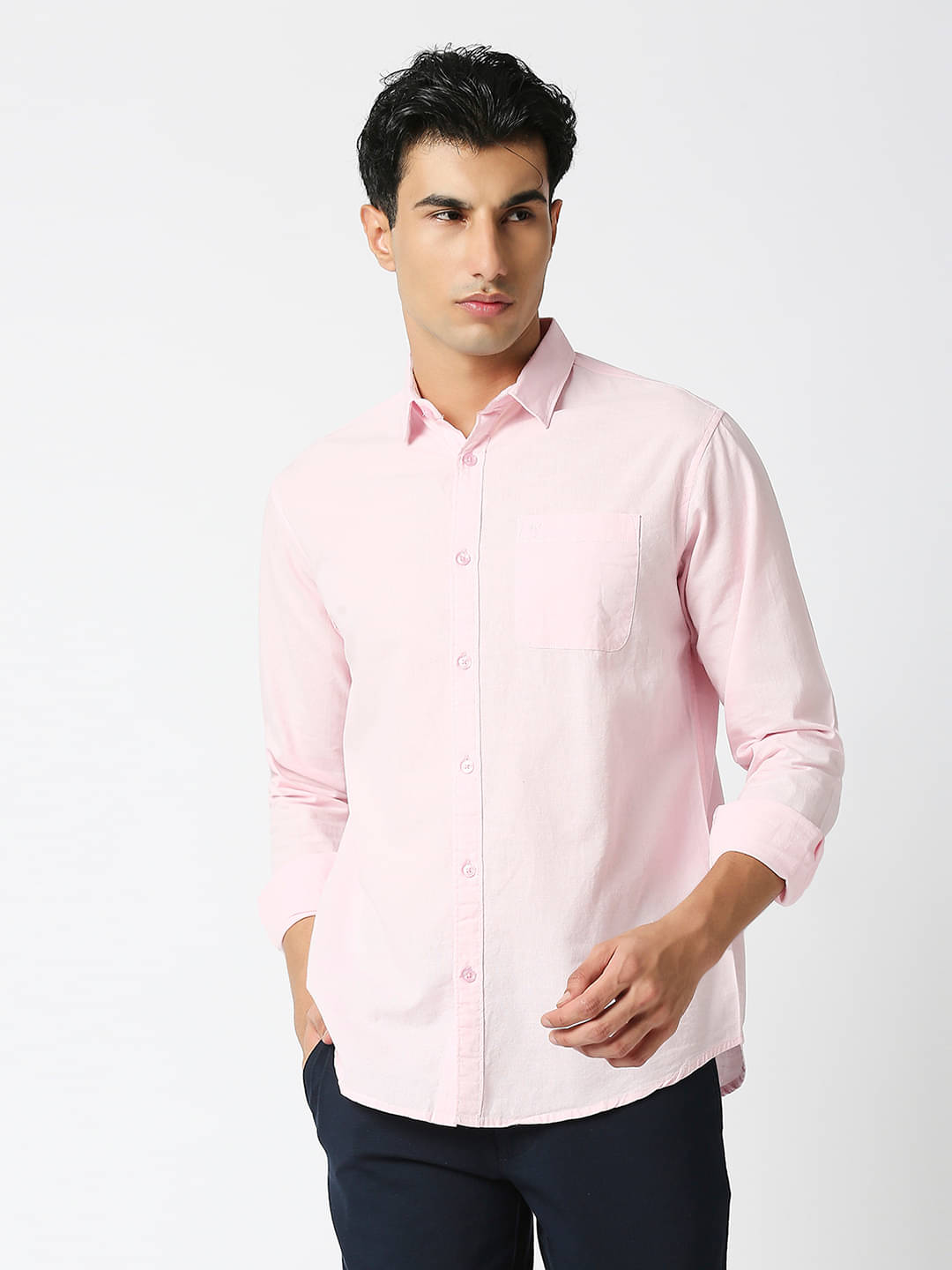 HJ HASASI 100% Cotton Slim Fit Solids Full Sleeves Men's Casual Shirt - Pink ( Pack of 1 )     			HJ HASASI 100% Cotton Slim Fit Solids Full Sleeves Men's Casual Shirt - Pink ( Pack of 1 )