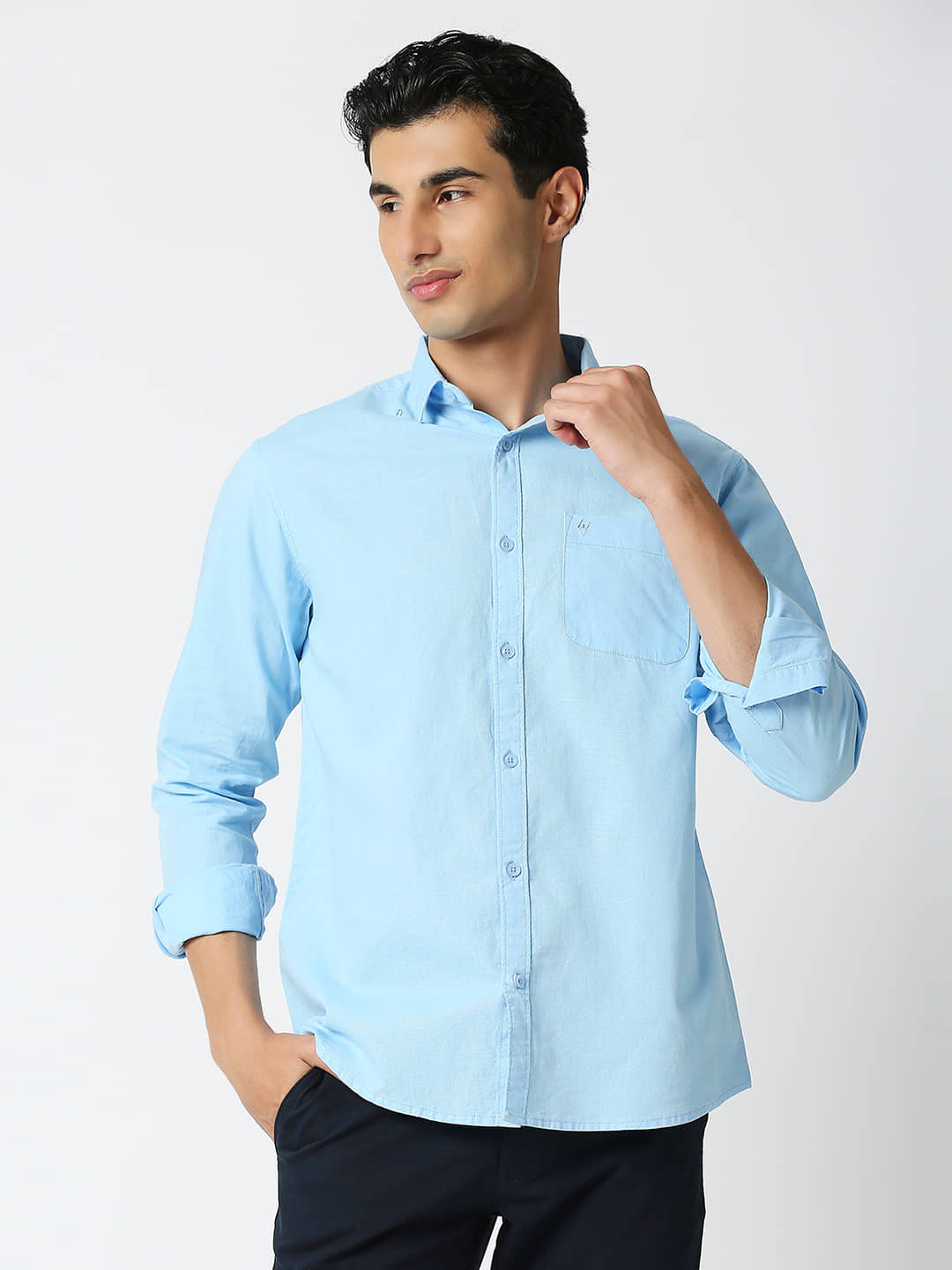 HJ HASASI 100% Cotton Slim Fit Solids Full Sleeves Men's Casual Shirt - Blue ( Pack of 1 )