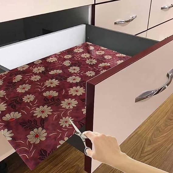     			Kitchen Drawer/Cabinet Shelf Mat|Flower Design with PVC Material|Adjustable Size 5 MTR Roll