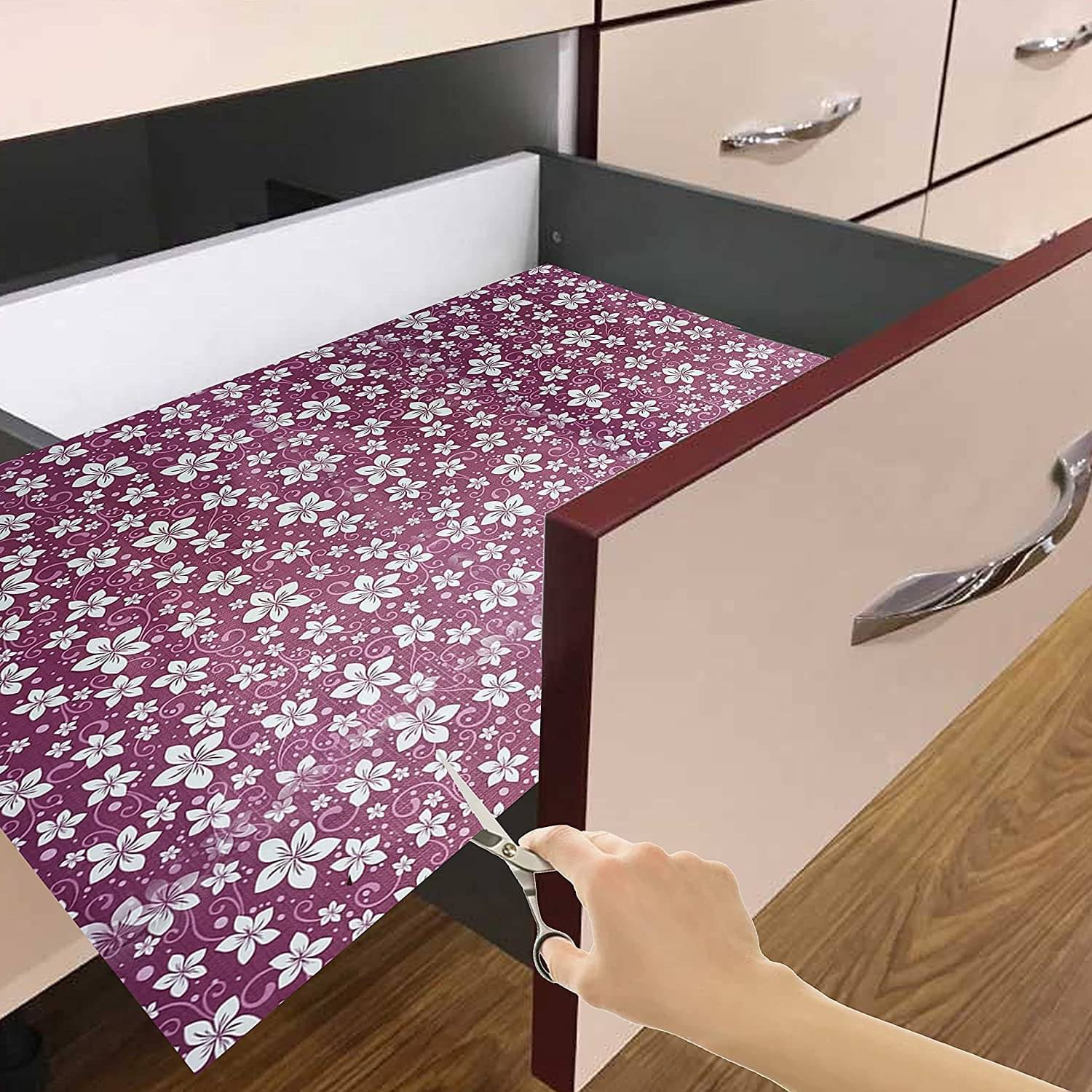Kitchen Drawer/Cabinet Shelf Mat|Flower Design with PVC Material|Adjustable Size 5 MTR Roll Kitchen Drawer/Cabinet Shelf Mat|Flower Design with PVC Material|Adjustable Size 5 MTR Roll