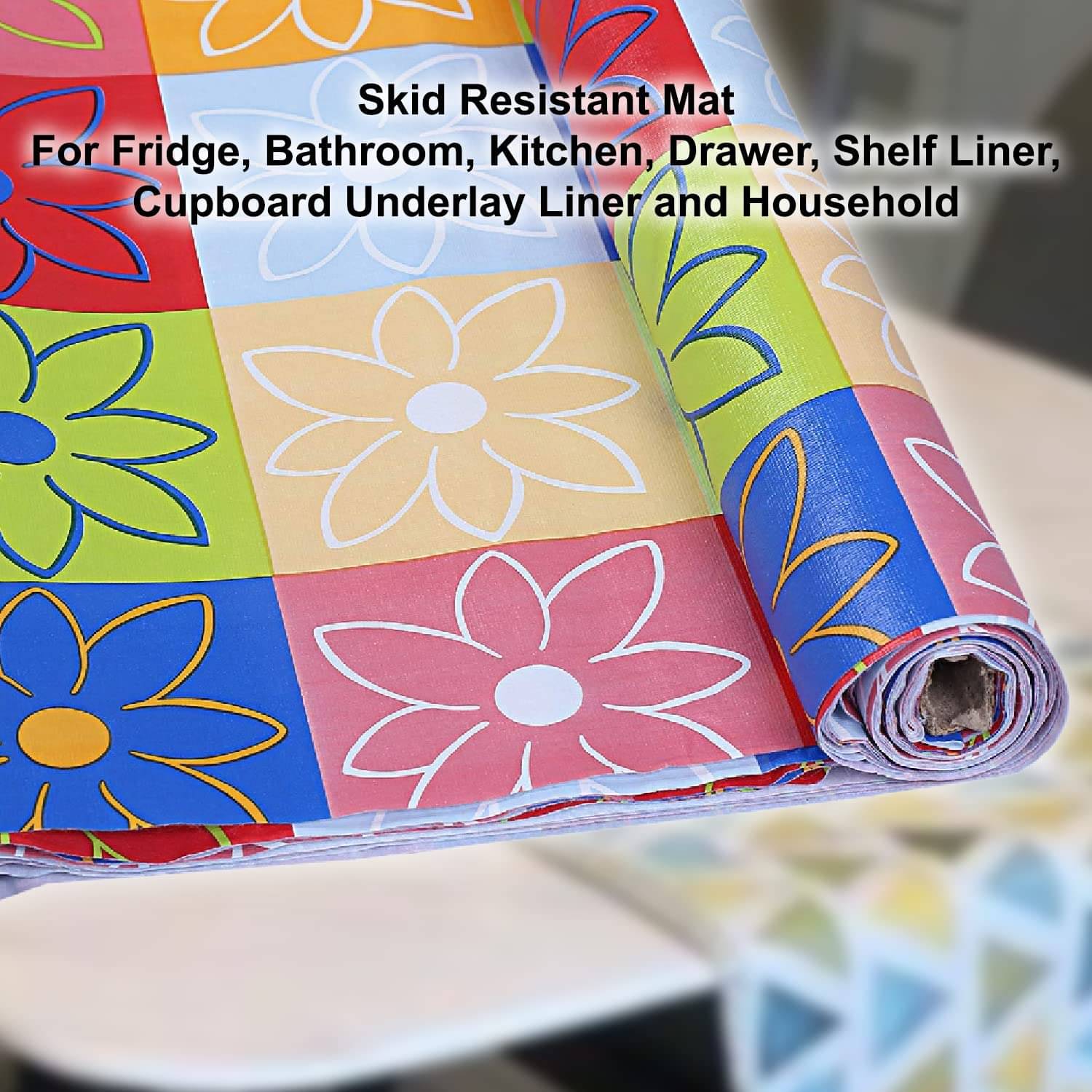     			Kitchen Drawer/Cabinet Shelf Mat|Flower Design with PVC Material|Adjustable Size 5 MTR Roll