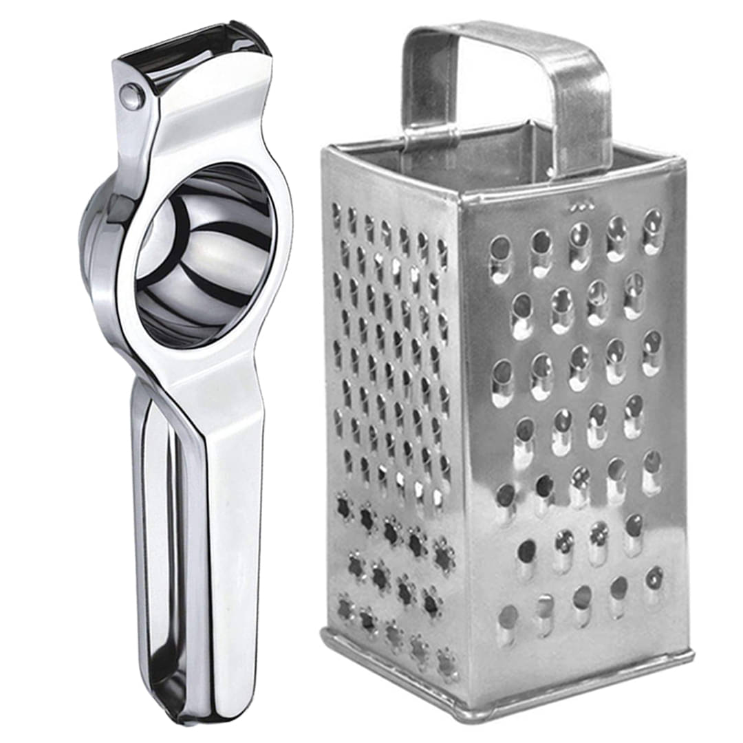     			OC9 Silver Stainless Steel Lemon Squeezer + 8 in 1 Grater / Slicer ( Set of 2 )