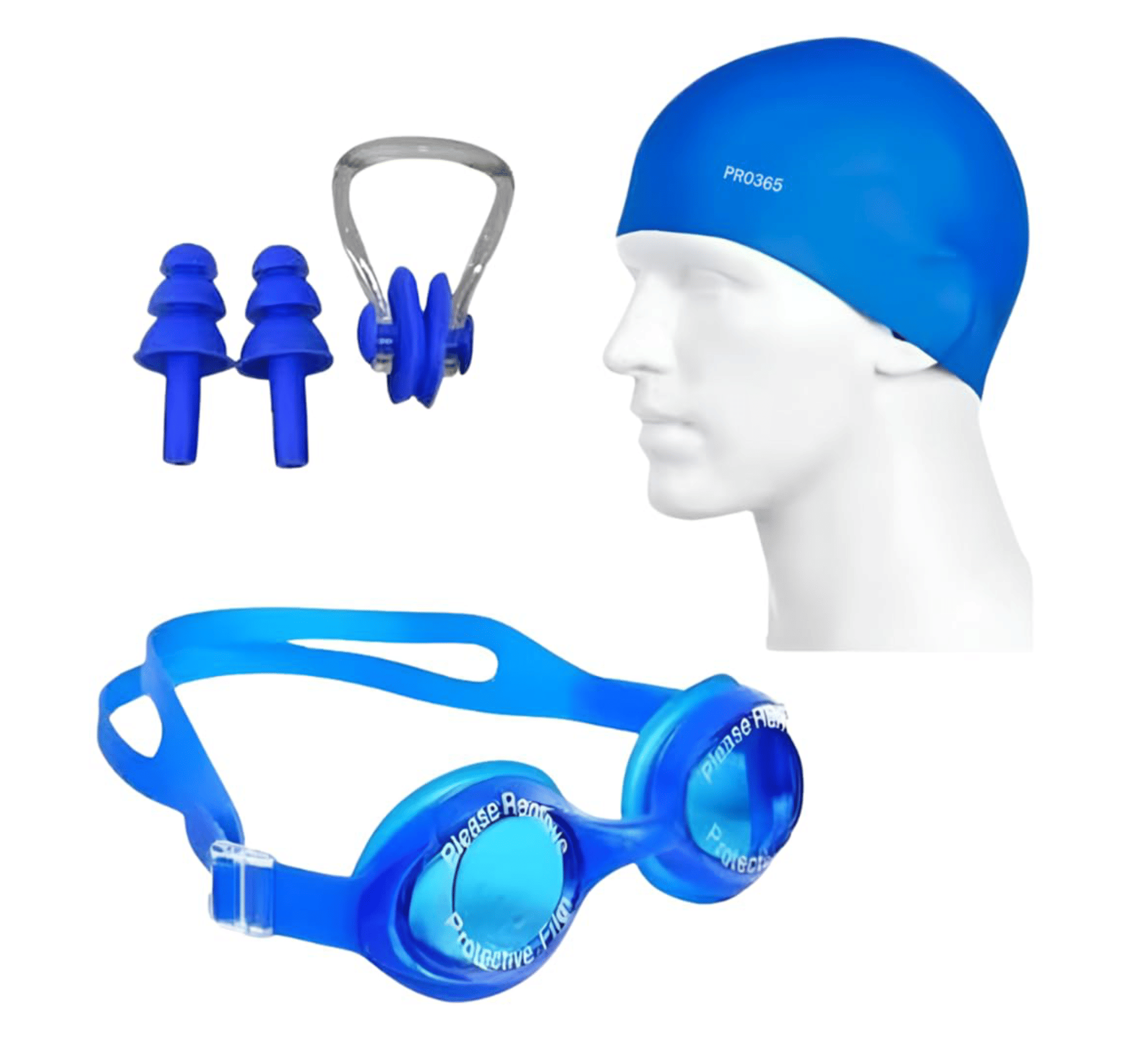 PRO365 Swimming Kit Set For Men & women with Goggles, Silicon Cap, Earplugs, Nose Clip (6 Months Warranty) Multicolor)     			PRO365 Swimming Kit Set For Men & women with Goggles, Silicon Cap, Earplugs, Nose Clip (6 Months Warranty) Multicolor)