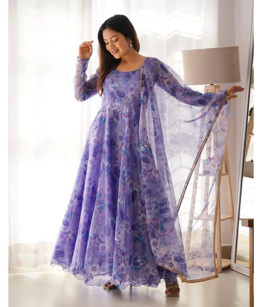 Trijal Fab Purple Anarkali Georgette Women's Stitched Ethnic Gown ( Pack of 1 ) - Unstitched Fabrics | Buy online on ZillyBuy
