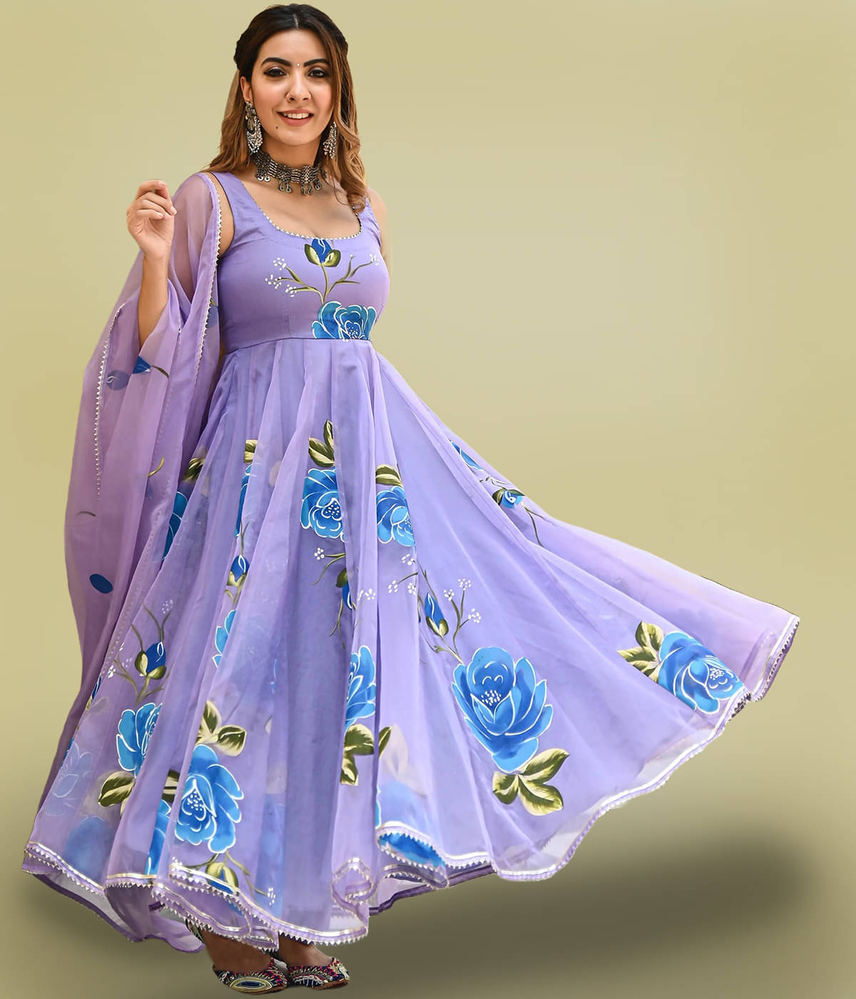     			Trijal Fab Purple Anarkali Georgette Women's Stitched Ethnic Gown ( Pack of 1 )