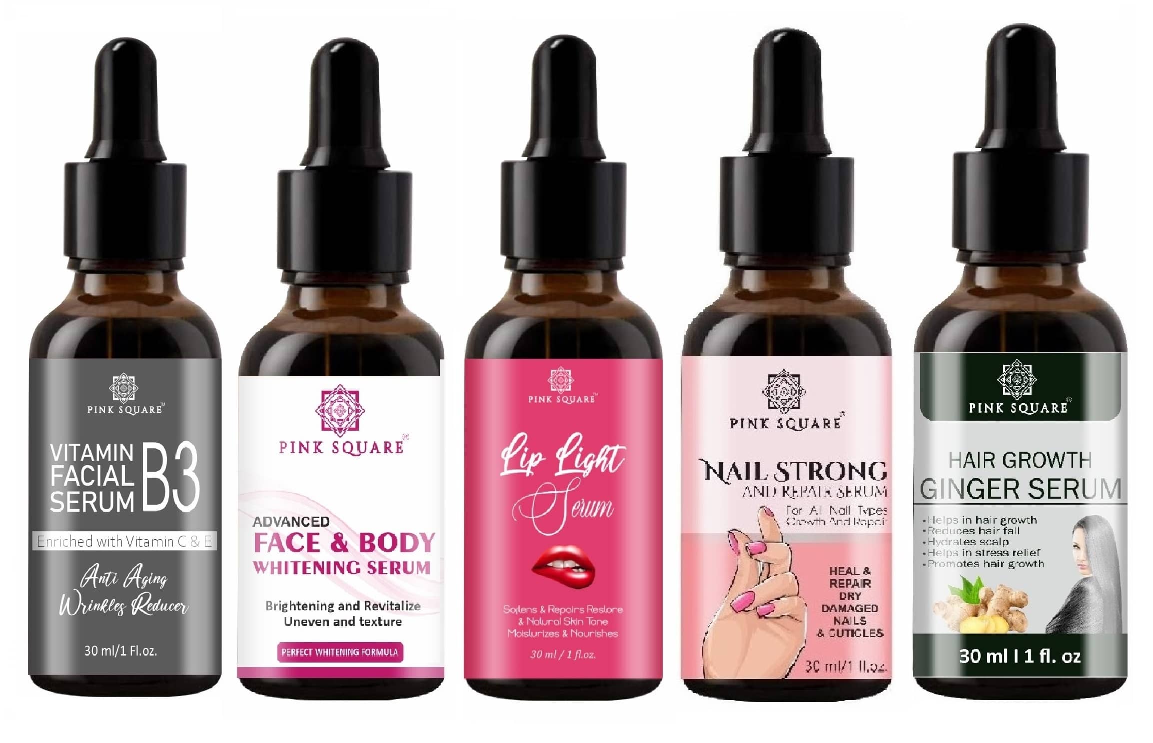 pink square Face Serum Antioxidants Uneven Skin Toning For All Skin Type ( Pack of 5 )