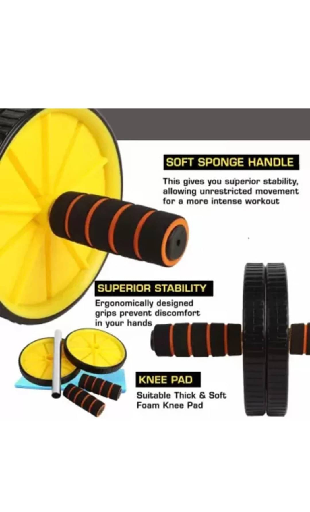     			Gym Ab Roller Workout Equipment for Abdominal Roller Home Exercise Equipment With Knee Mat for Men & Women (Yellow & Black)