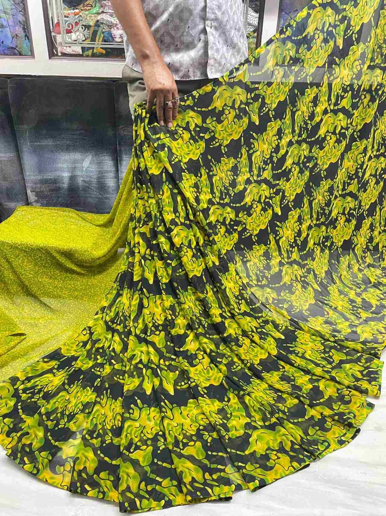 Bhuwal Fashion Georgette Printed Saree With Unstitched Blouse Piece ( Green ) - Sarees | Buy online on ZillyBuy