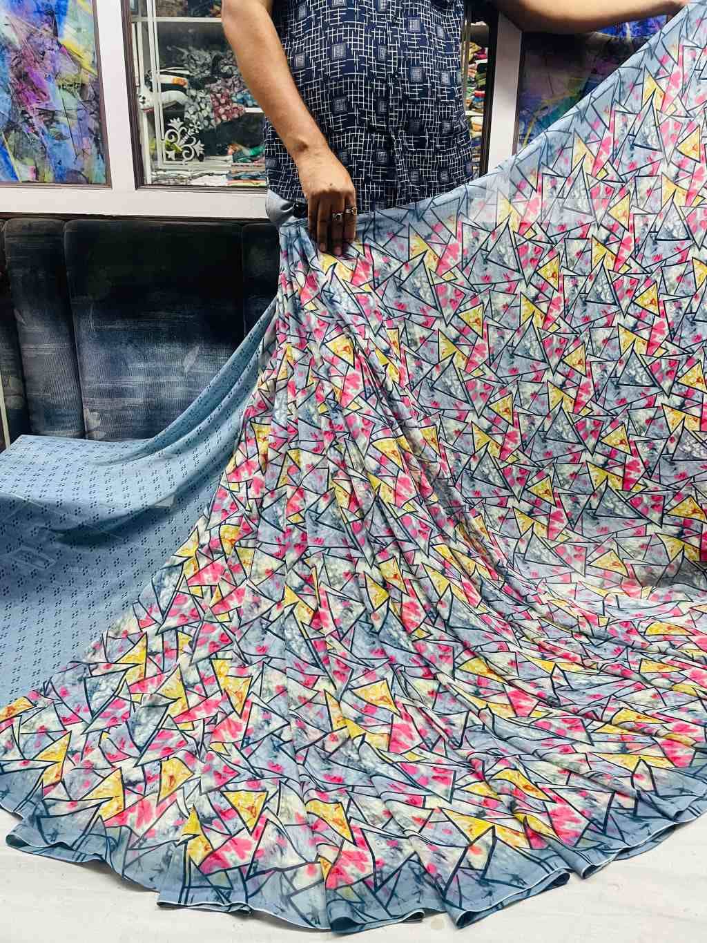 Bhuwal Fashion Georgette Printed Saree With Unstitched Blouse Piece ( Grey ) - Sarees | Buy online on ZillyBuy