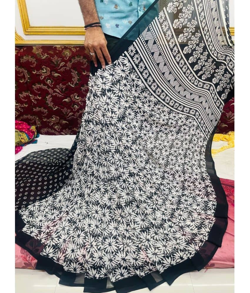 Bhuwal Fashion Georgette Printed Saree With Unstitched Blouse Piece ( Black ) - Sarees | Buy online on ZillyBuy