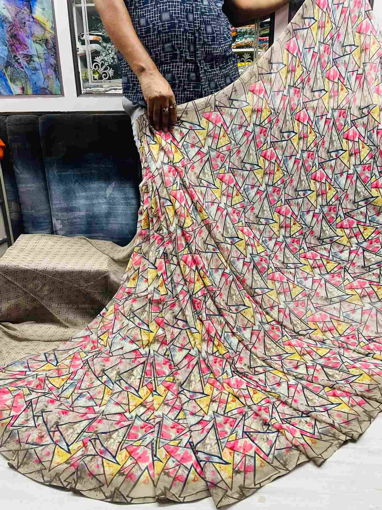 Bhuwal Fashion Georgette Printed Saree With Unstitched Blouse Piece ( Brown ) - Sarees | Buy online on ZillyBuy