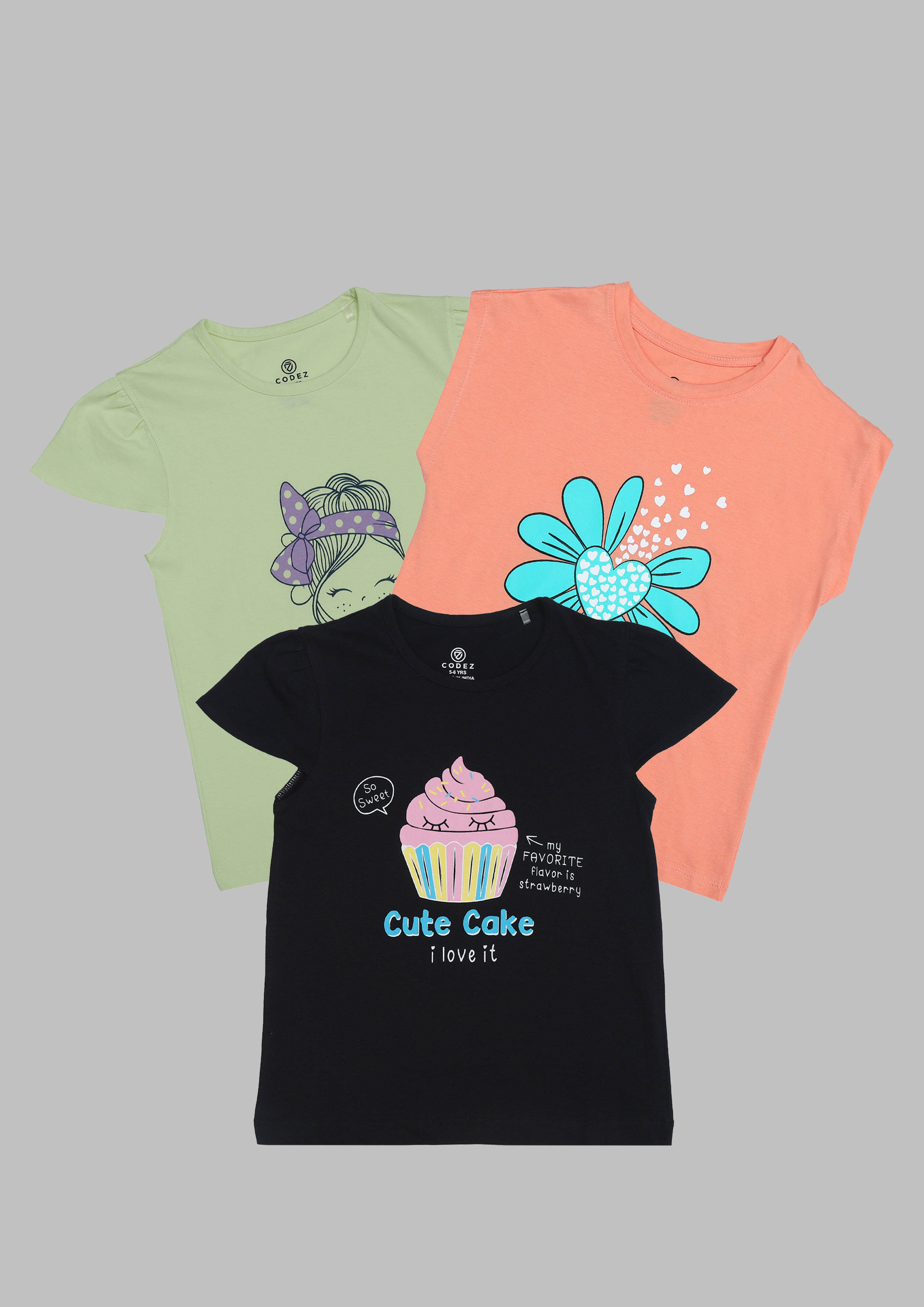     			CODEZ Multi Cotton Girls T-Shirt ( Pack of 3 )