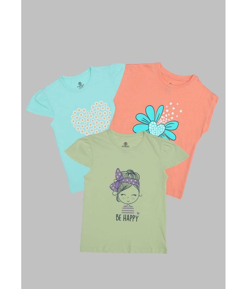     			CODEZ Multi Cotton Girls Top ( Pack of 3 )