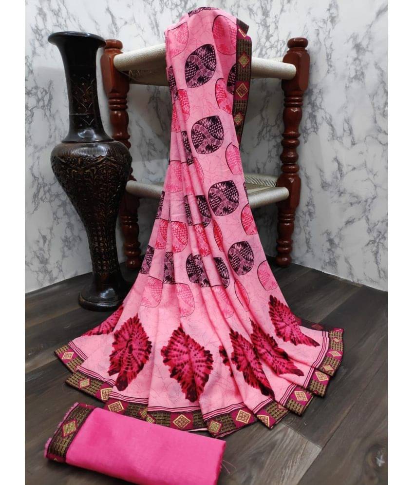 Kanooda Prints Georgette Printed Saree With Unstitched Blouse Piece ( Pink ) Kanooda Prints Georgette Printed Saree With Unstitched Blouse Piece ( Pink )