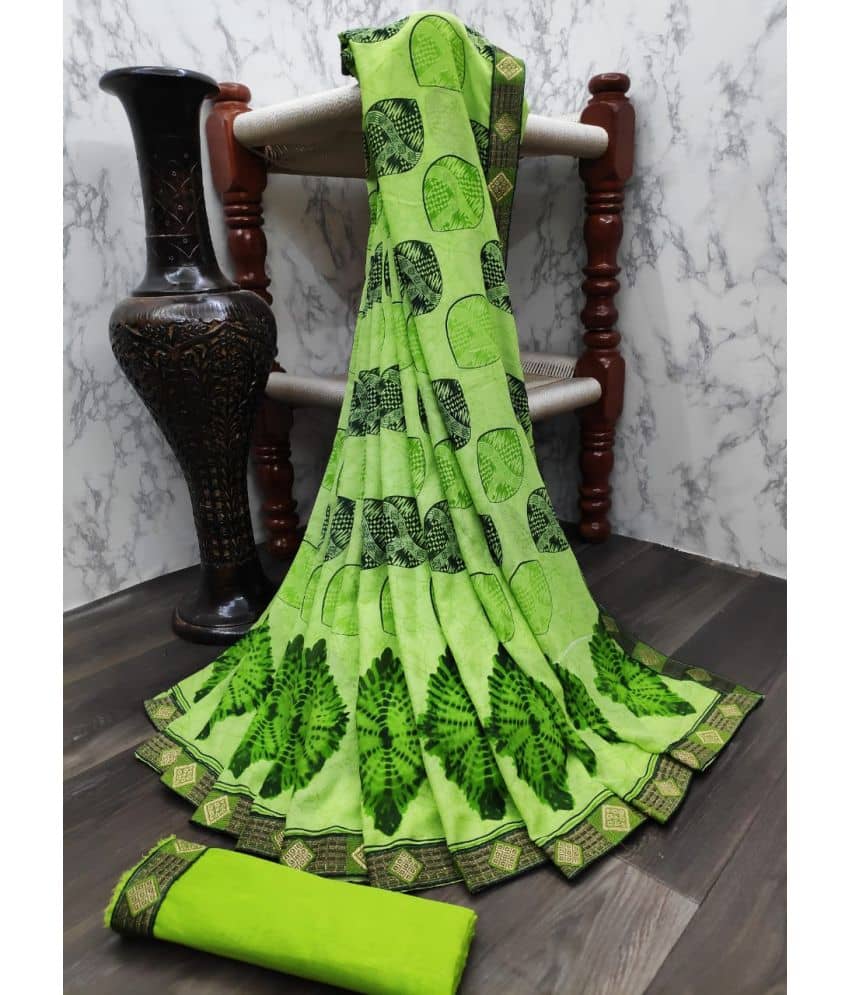Kanooda Prints Georgette Printed Saree With Unstitched Blouse Piece ( Green )
