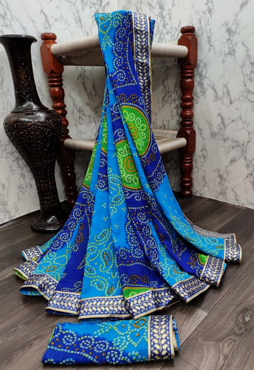     			Kanooda Prints Georgette Printed Saree With Unstitched Blouse Piece ( Blue )