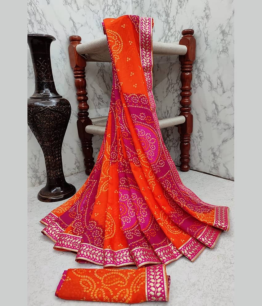 Kanooda Prints Georgette Printed Saree With Unstitched Blouse Piece ( Pink )
