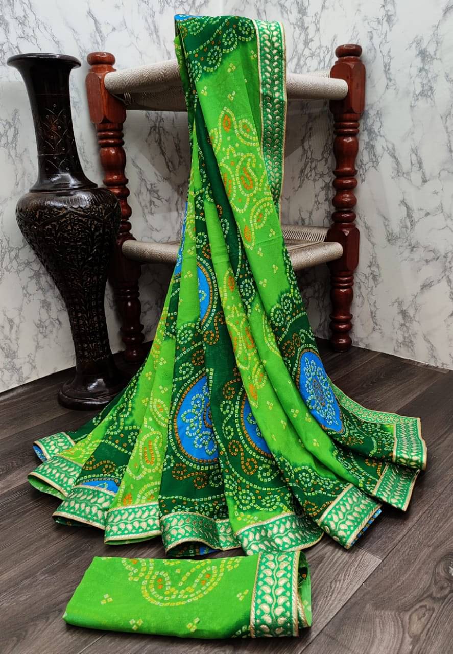     			Kanooda Prints Georgette Printed Saree With Unstitched Blouse Piece ( Green )
