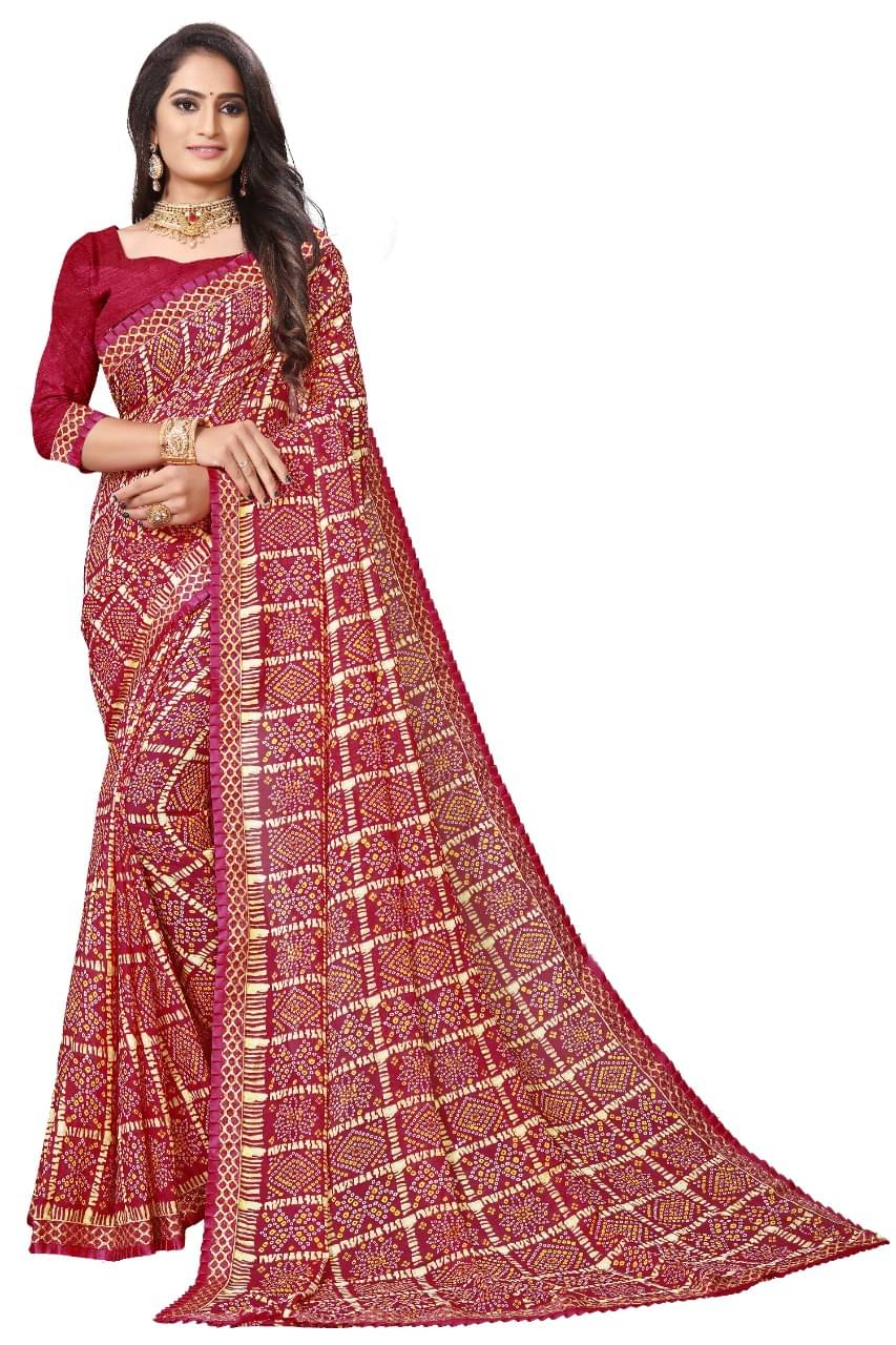     			Kanooda Prints Georgette Printed Saree With Unstitched Blouse Piece ( Maroon )