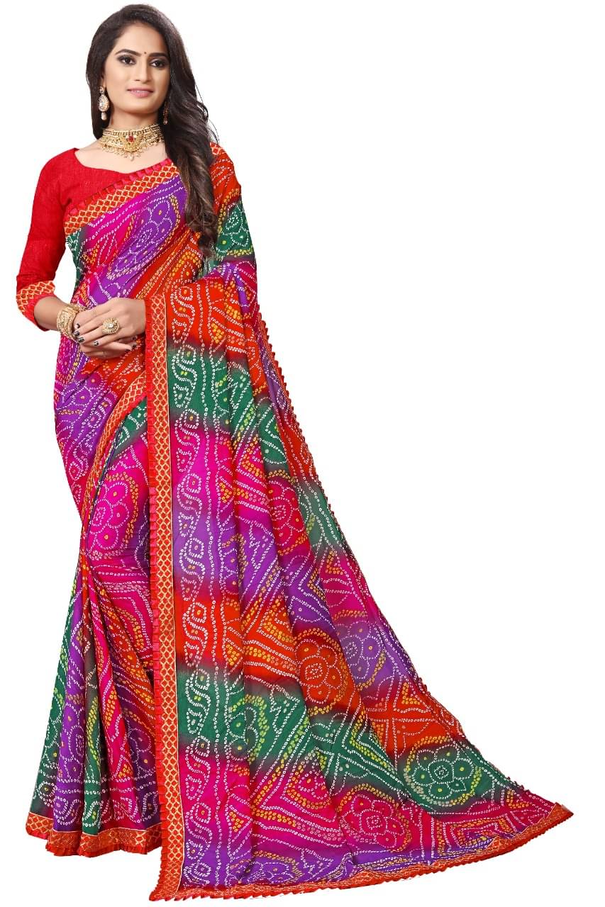     			Kanooda Prints Georgette Printed Saree With Unstitched Blouse Piece ( Multicolour )
