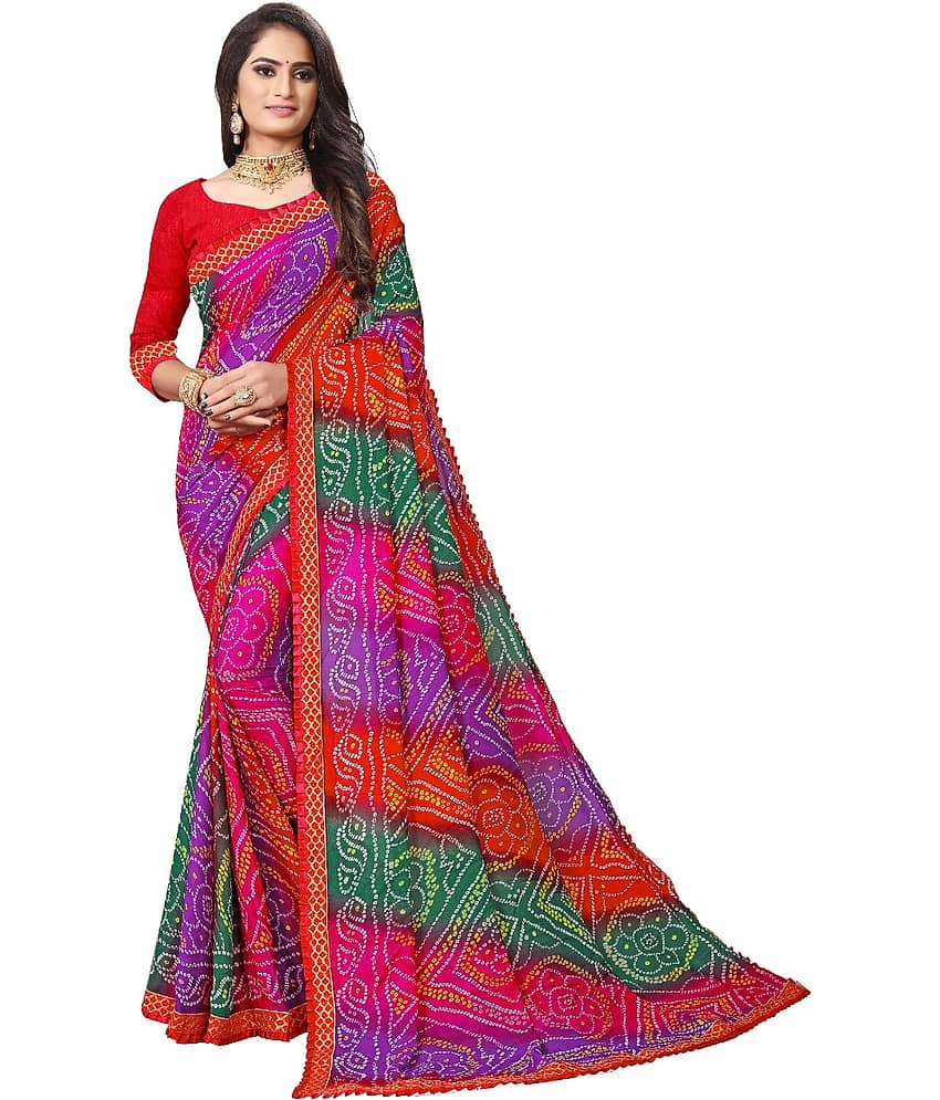 Kanooda Prints Georgette Printed Saree With Unstitched Blouse Piece ( Maroon ) - Sarees | Buy online on ZillyBuy
