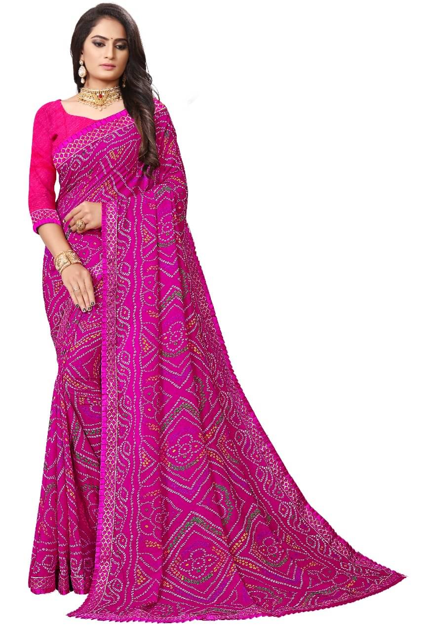     			Kanooda Prints Georgette Printed Saree With Unstitched Blouse Piece ( Rani )